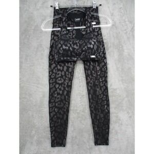 Bombshell Sportswear Legging Set Womens Medium Shine Leopard Gym Athletic Black